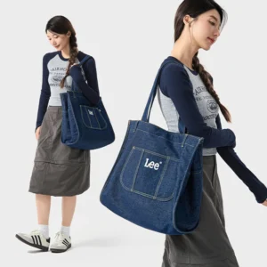 LEE Multiple Pockets Large Capacity Denim Tote Bag Women Trend Commuting Work Shopping Ladies Jeans Handbag Utility Traveling