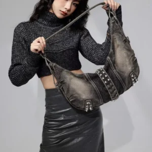 Washed Denim rivet Shoulder Bag Women Handbags Large Capacity Shopping Bag Big female Crossbody Bags Soft Jeans Casual Totes