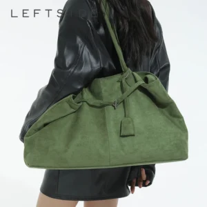 LEFTSIDE Large Capacity Suede Bag Women Shoulder Bags 2025 Designer Luxury Brand Handbags and Purses