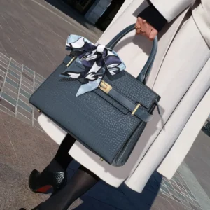 Aidrani Light Luxury Crocodile Pattern Genuine Leather Women's Bag Blue Cowhide Large Capacity One Shoulder Crossbody Casual Mom