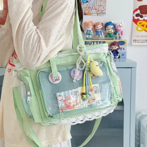 Japan Style Preppy Messenger Bag with Cute Bow Anime Shoulder Crossbody Bag For Sweet JK Girls Tote Bag